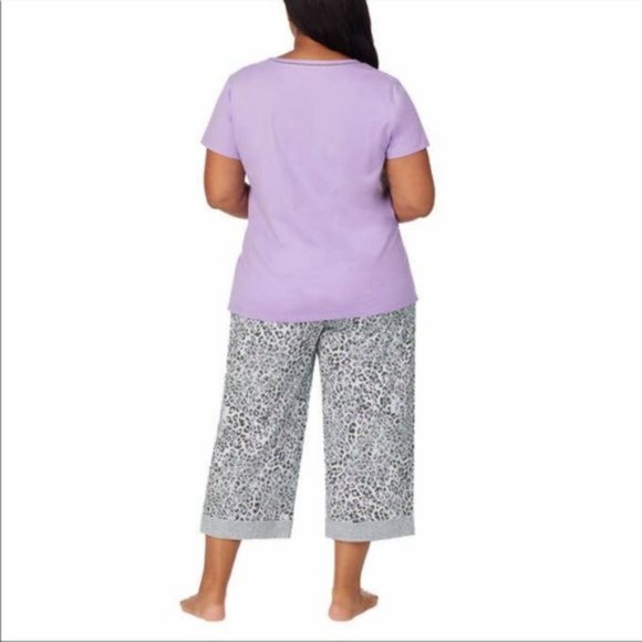 NEW CAROLE HOCHMAN Cotton 4 Pc Lounge Pajama Set Purple Capri Tank Shorts Tee - Picture 4 of 9